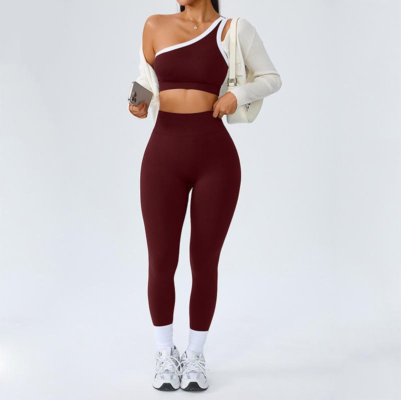 Elegant 2-Piece Women's Seamless Off-the-shoulder Yoga Bra & Slim Pants Set Gym Fitness Workout Stretch Slim Sports Outfit Set