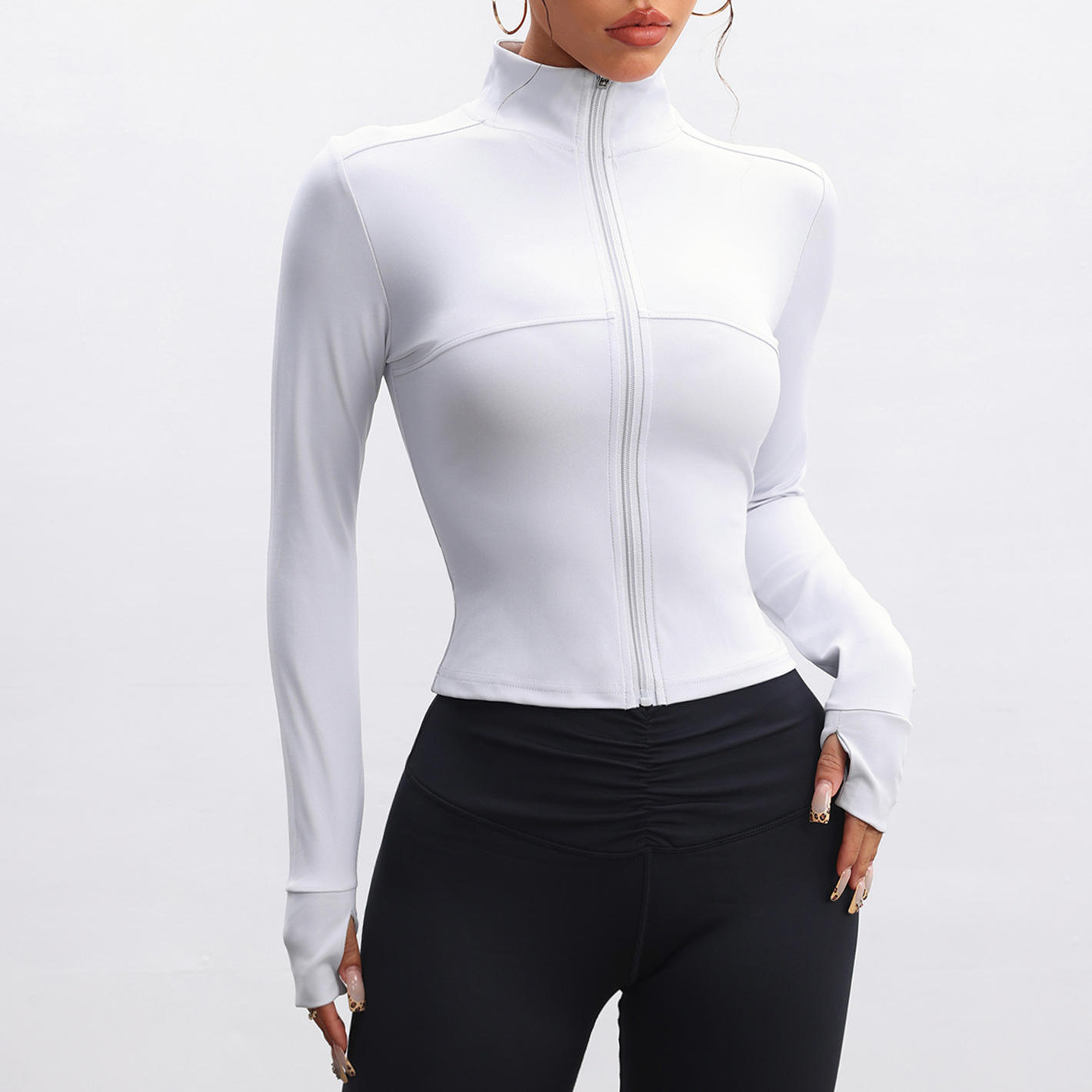 Lightweight Quick Drying Running Yoga Jacket Training Coat Fitness Top Comfortable Stretch Long Sleeve Zip up Yoga Jacket