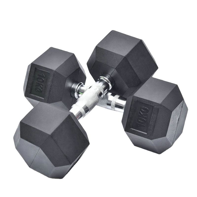 GYMKO Black Free Weight Pairs Sets Rubber Coating Steel Fitness Cast Iron Hexagon Hex Dumbbell